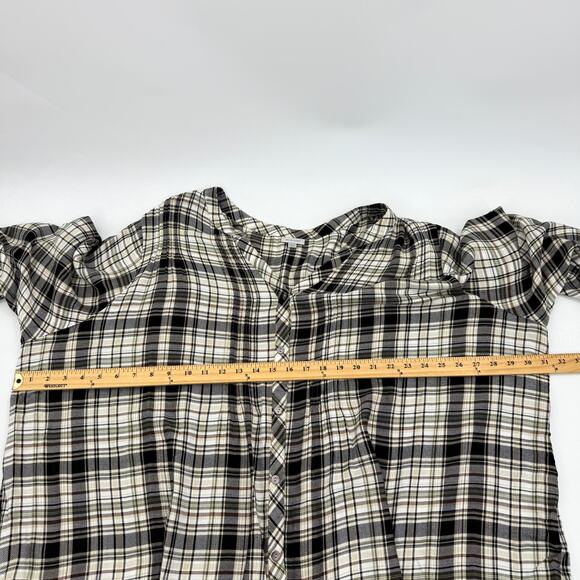 AVENUE Womens Flannel Plaid Button Up Shirt Size 30 Roll Tab Pin Tuck V-Neck - Picture 7 of 10